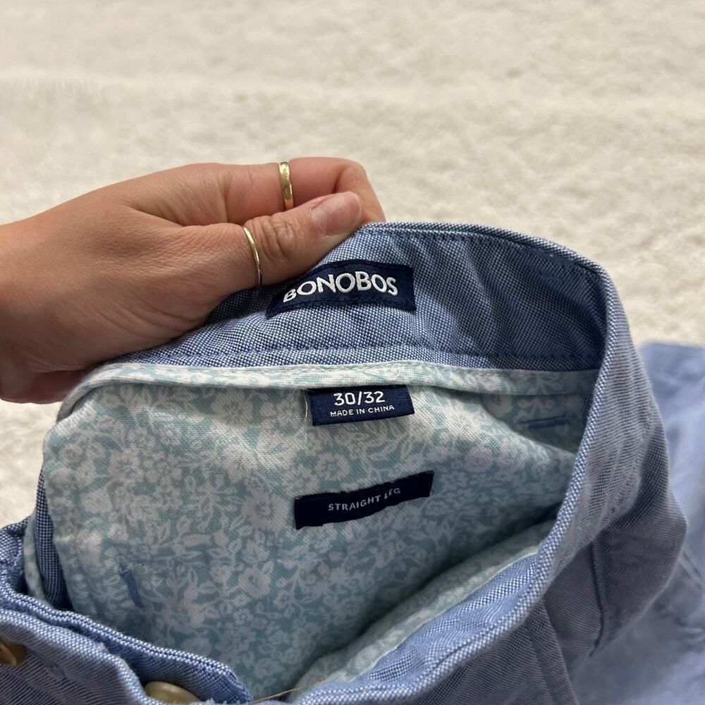 Bonobos Mens Straight Leg Cotton Pants in Blue Flat Front Sz 30x32 Preppy Casual - Picture 5 of 8